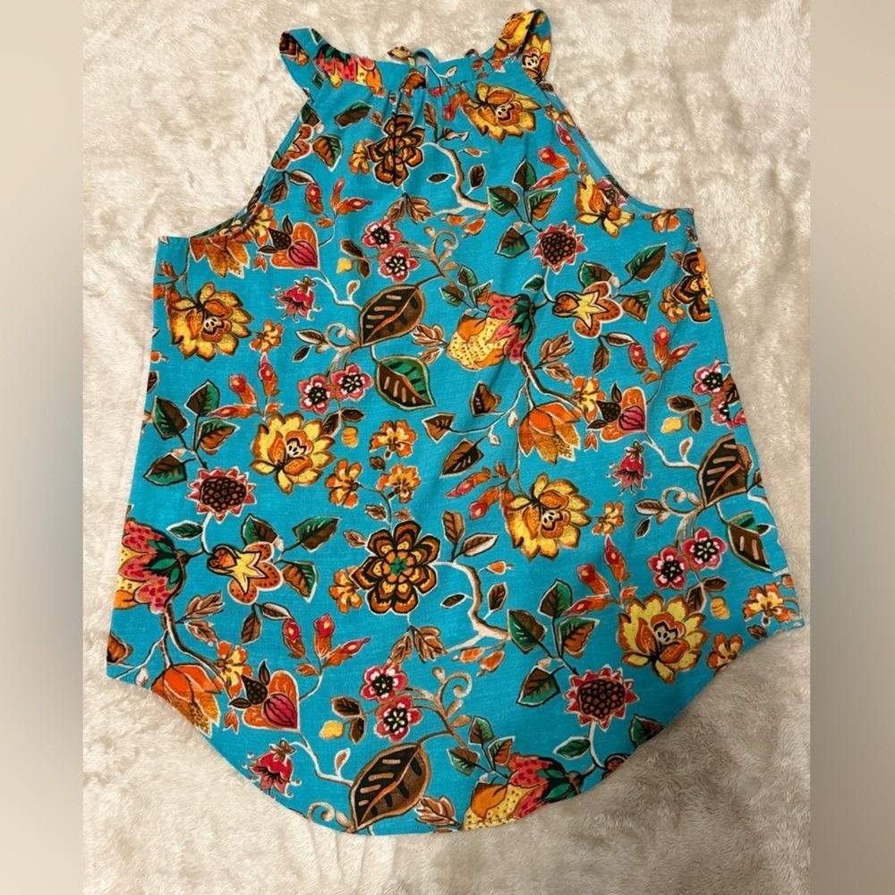 Rose &‎ Olive Teal Floral Blouse size Medium Sleeveless - Picture 9 of 10